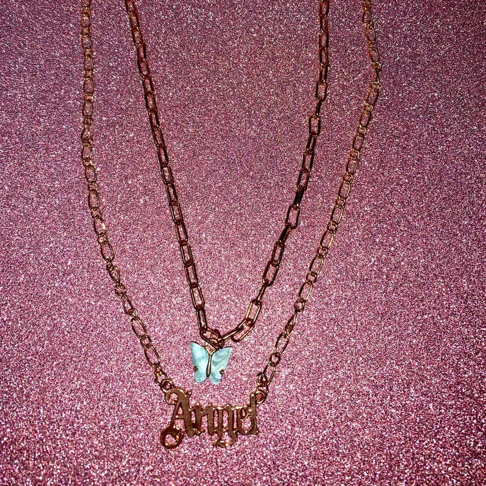 Blue butterfly angels necklace